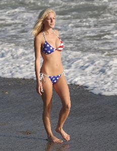 Pictures of Heidi Montag in a USA flag bikini