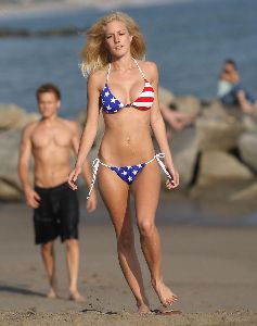 Pictures of Heidi Montag in a USA flag bikini