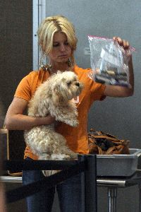 A Picture of Jessica Simpson holding her dog