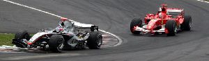 Schumacher battling with Kimi Räikkönen during the 2005 Canadian Grand Prix