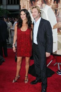 Actress  Catherine Zeta Jones pictures with her co-star Aaron Eckhart at 