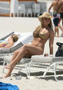 Supermodel Amanda Harrington golden Bikini pictures