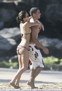 Actress Jessica Alba with her fiance Cash Warren at the Mandarin Orientals beach in Hawaii on September 10th 2005