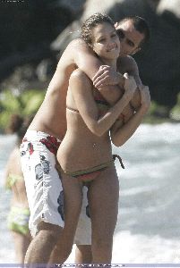 Actress Jessica Alba with her fiance Cash Warren at the Mandarin Orientals beach in Hawaii on September 10th 2005