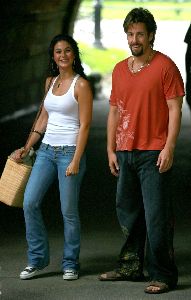 Actress Emmanuelle Chriqui pictures on the set of her new movie, You Dont Mess With The Zohan, with