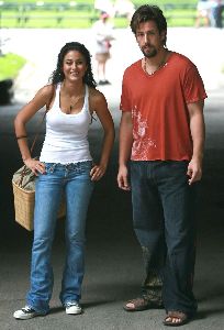 Actress Emmanuelle Chriqui pictures on the set of her new movie, You Dont Mess With The Zohan, with