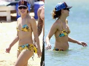 Actress Sandra Bullock  yellow bikini pictures