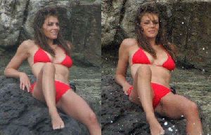 Sexy actress Liz Hurley  red bikini pictures