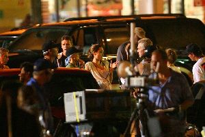 Sexy actress Angelina Jolie on the set of Wanted in Chicago