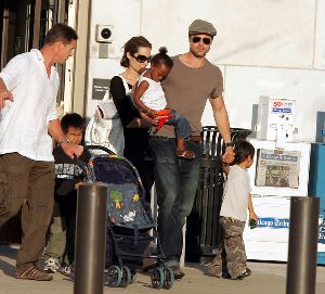 Angelina Jolie with her husband Brad Pitt and their children in Chicago