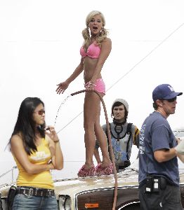 Sexy actress Anna Farris pink bikini pictures on the set of the untitled Anna Farris Playboy Bunny m