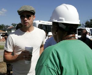 Actor Brad Pitt pictures toured the construction site in New Oeleans