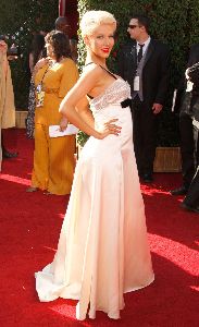 Sexy Christina Aguilera white shoes pictures/pics at the 59th Emmy Awards