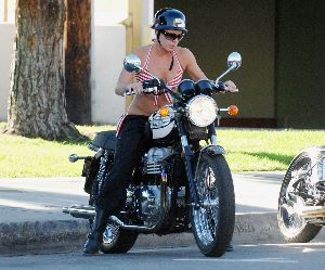 Sexy Pink pictures in a bikini top on a motorcycle on November 20th, 2007