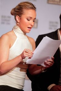 Sexy Hayden Panettiere pictures while announcing the 2008 Golden Globe Awards nominations