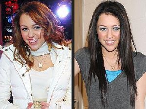 Miley Cyrus black hair vs. red hair