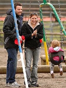 Ben Affleck with Jennifer Garner and their baby daughter Violet playing at the park