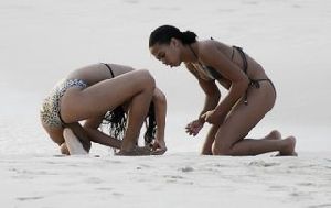 Rihanna on the beach of barbados