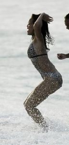 Rihanna on the beach of barbados in January 2007