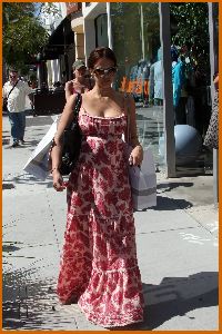 Jessica Alba spotted wearing a summer pink and white floral dress while Jessica Shopping in Beverly Hills on April 12th 2008