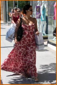 Jessica Alba spotted wearing a summer pink and white floral dress while Jessica Shopping in Beverly Hills on April 12th 2008