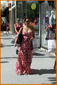 Jessica Alba spotted wearing a summer pink and white floral dress while Jessica Shopping in Beverly Hills on April 12th 2008