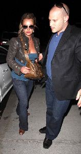 Britney Spears photo wearing a halter top and a leather jacket out in Culver City on April 17th, 2008