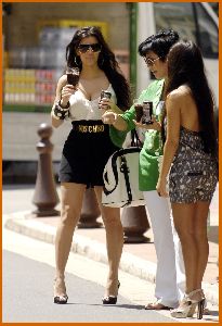 kim kardashian with sister Kourtney Kardashian and mother Kris Jenner Walking The Streets Of Monaco on June 12th 2008