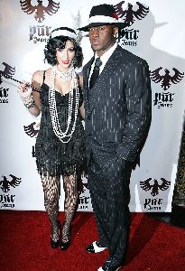 Kim Kardashian : kim picture wearing a costume with her boyfriend at the Pur Jeans Halloween Bash 2008