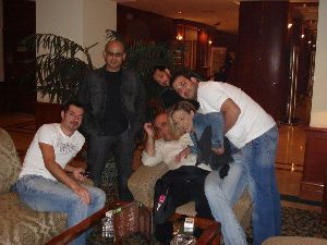 Adel Karam : Abbas shahin, Roula Chamieh, Naim Halawa, and Adel Karam with thier fans at the hotel lobby