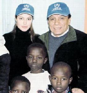 Adel Emam : Adel Imam with Angeline Jolie as the Goodwill Ambassadors for UNHCR with the kids of Africa