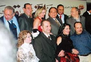 Adel Emam : At the Yacoubian building premire with the cast including sumayya el khashab, Adel Imam, Noor Sherif, Yosra, Ahmed Rateb and Khaled el Sawi