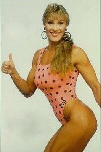 Cory Everson : cory red dotted swimming suit