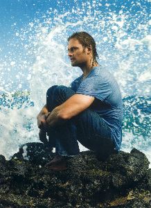 Josh Holloway : sitting at a rock in the middle of the Hawai ocean where is currently living with his wife to shoot the LOST drama TV show