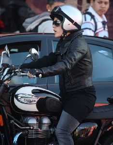 pink : on a motorcycle after shopping in West Hollywood