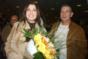 Nancy Ajram with flowers from fans