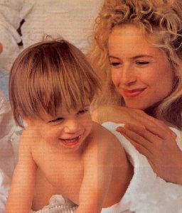 Jett Travolta when he was a baby with his mom Kelly Preston