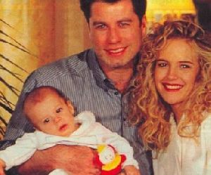 baby Jett Travolta with Kelly Preston and John Travolta