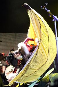 Lily Allen : coming out of a banana costume live at a concert