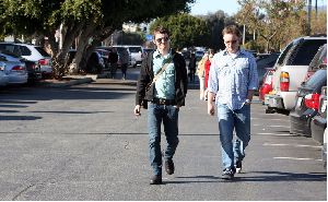 Elijah Wood candids with a friend in Venice, California yesterday 5th January 2009