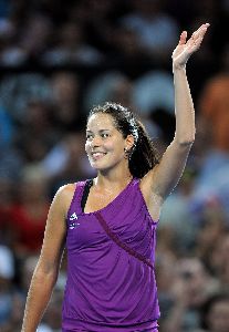 Ana Ivanovic waving to the fans at the Brisbane International tennis match