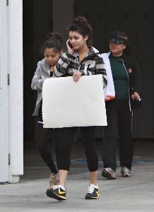 Vanessa Anne Hudgens with her mother, Gina Hudgens and sister, Stella Hudgens shopping at a local frame store