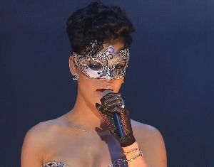 Rihanna performing live at a concert