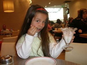 Ayca Turan enjoying an icecream glass