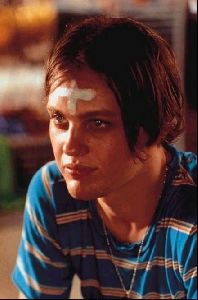 Actor michael pitt with a headbandage