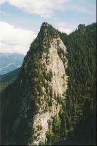 Cities Europe Germany : Rock outcropping from the Alpspitze cable car down.