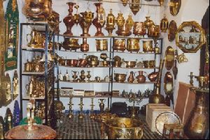 Cities Africa Morocco : The selection of brasswork available.