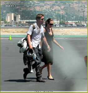 Angelina Jolie and Brad Pitt picture as they are on the runway of Burbank airport on August 26th 2006