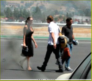 Angelina Jolie and Brad Pitt picture as they are on the runway of Burbank airport on August 26th 2006