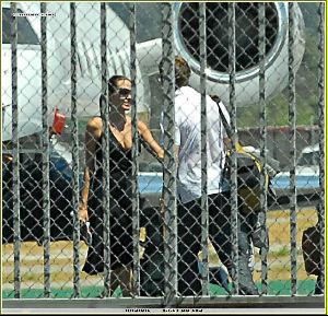 Angelina Jolie and Brad Pitt picture as they are on the runway of Burbank airport on August 26th 2006